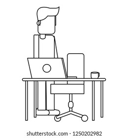Working with computer avatar black and white