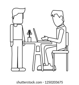 Working with computer avatar black and white
