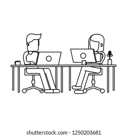 Working with computer avatar black and white