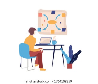 Working with a computer background. Modern illustration slider site page. The concept of work-related computer design. Web banner office worker working at a computer vector.