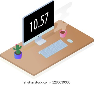 Working computer place with hot tea.