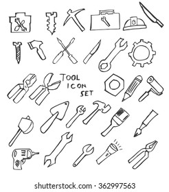 Working construction tools doodles collection