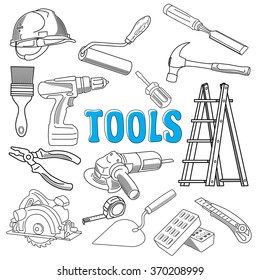 Working construction tools doodles collection