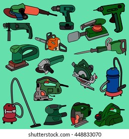Working construction tools doodles collection