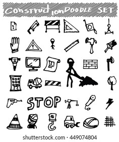 Working construction tools doodles collection