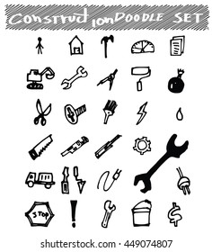 Working construction tools doodles collection