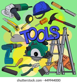 Working construction tools doodles collection