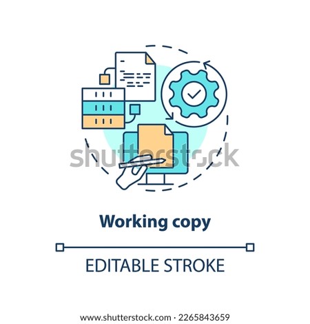 Working copy concept icon. Project files for editing. Source control strategy abstract idea thin line illustration. Isolated outline drawing. Editable stroke. Arial, Myriad Pro-Bold fonts used