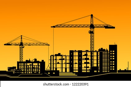 Working cranes on building for construction industry design. Jpeg version also available in gallery