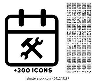 Working Date vector icon with additional 300 date and time management pictograms. Style is flat symbols, black color, rounded angles, white background.
