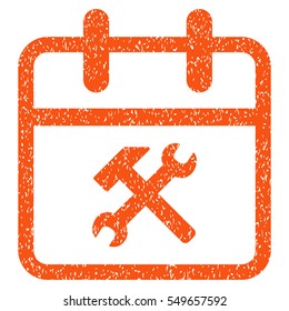 Working Day grainy textured icon for overlay watermark stamps. Flat symbol with dirty texture. Dotted vector orange ink rubber seal stamp with grunge design on a white background.