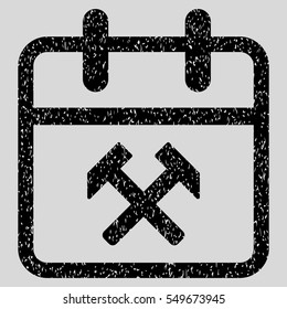 Working Day grainy textured icon for overlay watermark stamps. Flat symbol with dust texture. Dotted vector black ink rubber seal stamp with grunge design on a light gray background.