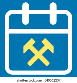 Working Day vector icon. Style is bicolor flat symbol, yellow and white colors, rounded angles, blue background.