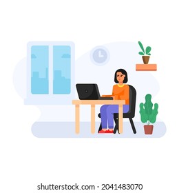 Arbeitstisch, weibliche Arbeit am Laptop