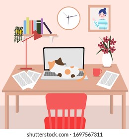 Working desk at home. COVID-19 and work from home concept.