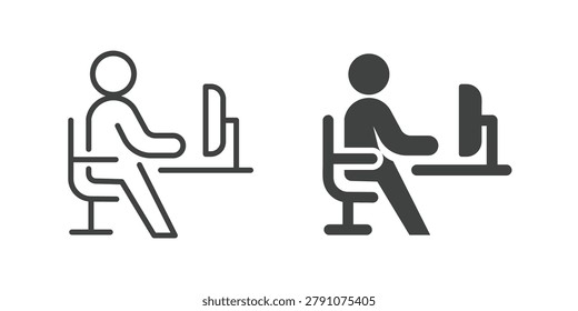 Working at Desk Icon. Line and glyph solid icon