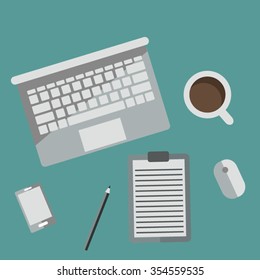 Working Desk Office Equipment in Modern Flat Style