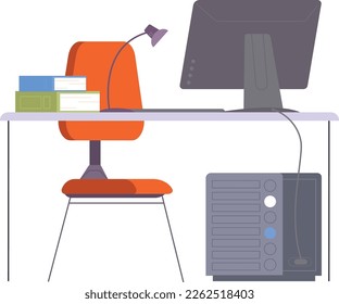 Escritorio con pc y libros. Trabajo de estudiantes aislados en el fondo blanco