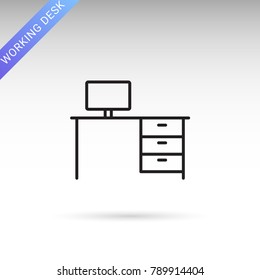 Working Desk Thin Line Isolated Vector Flat Simple Icon