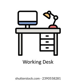 Working Desk vector filled outline Icon Design illustration. Business And Management Symbol on White background EPS 10 File