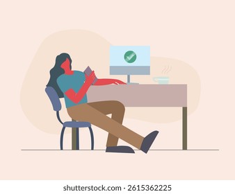 working done, after completed work, do fun stuff after working concept, finish task. vector illustration