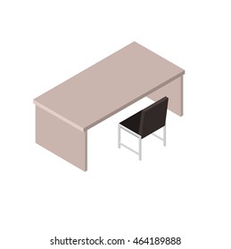 Working empty computer table and chair, isometric