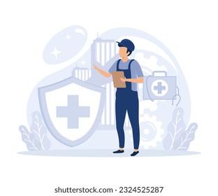 Working environment  concept, Quality work, workplace safety, occupational health,  injury prevention, flat vector modern illustration