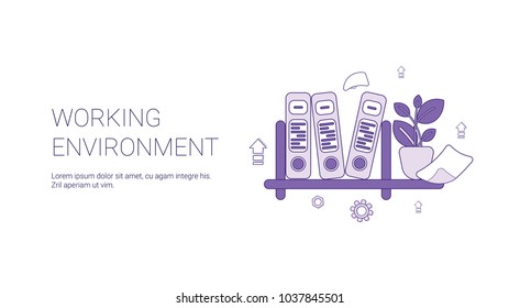 Working Environment Workplace Concept Template Web Banner With Copy Space Vector Illustration