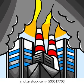 Working factory pollutes the atmosphere