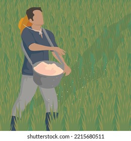 working farmer card sowing seeds
