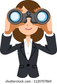 
Working female business woman looking into binoculars