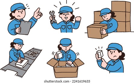 Working female worker illustration set