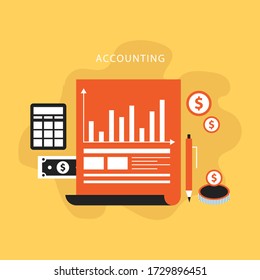 Working with financial papers. Accounting concept. Organization process, analytics, research, planning, report, market analysis