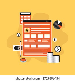 Working with financial papers. Accounting concept. Organization process, analytics, research, planning, report, market analysis