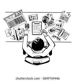 Working with financial papers. Accounting concept. Organization process, analytics, research, planning, report, market analysis. Checking financial report. Calculator and pen in hand.