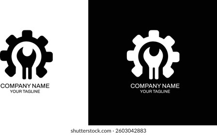 working gear machine icon logo company black and white 