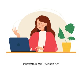 Working girl with computer on table