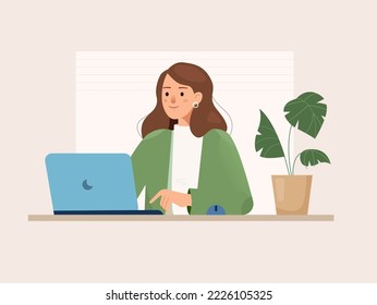 Working girl with computer on table