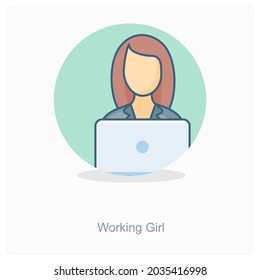Working Girl or Employee Icon Concept