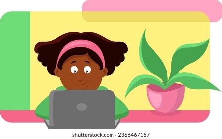 Working girl on a laptop, illustration, vector on a white background.