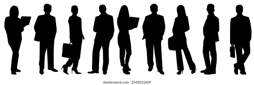 Working group of business people standing in row.