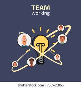 Working group creating a new idea, product. Icon, vector illustration.
