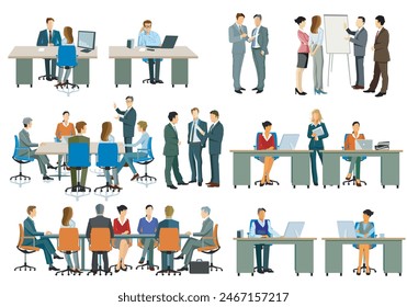 Working groups of people at the meeting. illustration