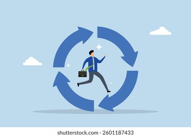 Working habit, businessman running on habit circle arrow diagram.