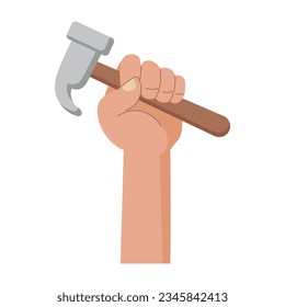 Trabajando mano a mano con martillo de herramientas de trabajo, llave. Día del Trabajo. Icono, ilustración, vector