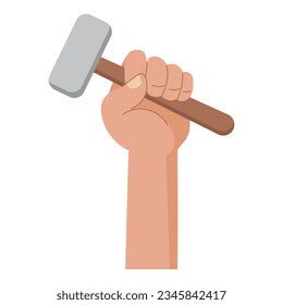 Working hand with working tool hammer, wrench. Labor Day. Icon, illustration, vector