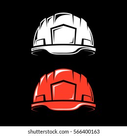 Working hard hat in a cartoon style on a black background. Vector illustration.