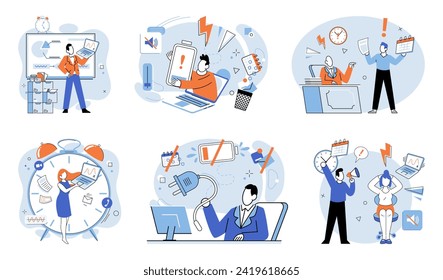 Working hard vector illustration. Balancing business responsibilities and personal life can lead to overload and feeling overworked Experiencing problems and feeling stressed are common outcomes