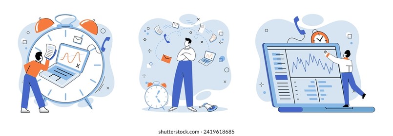 Working hard vector illustration. Managing workload and meeting deadlines are essential skills in reducing stress and frustration The pressure to perform can lead to increased stress levels