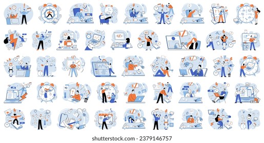 Working hard vector illustration. The working hard metaphor symbolizes intense effort and commitment required for success in business world Finding effective strategies to manage workload